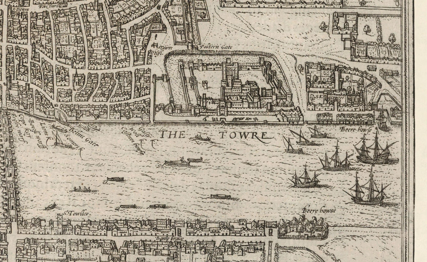 Very Old Map of London, 1572 by Georg Braun - City of London, Westminster, Southwark