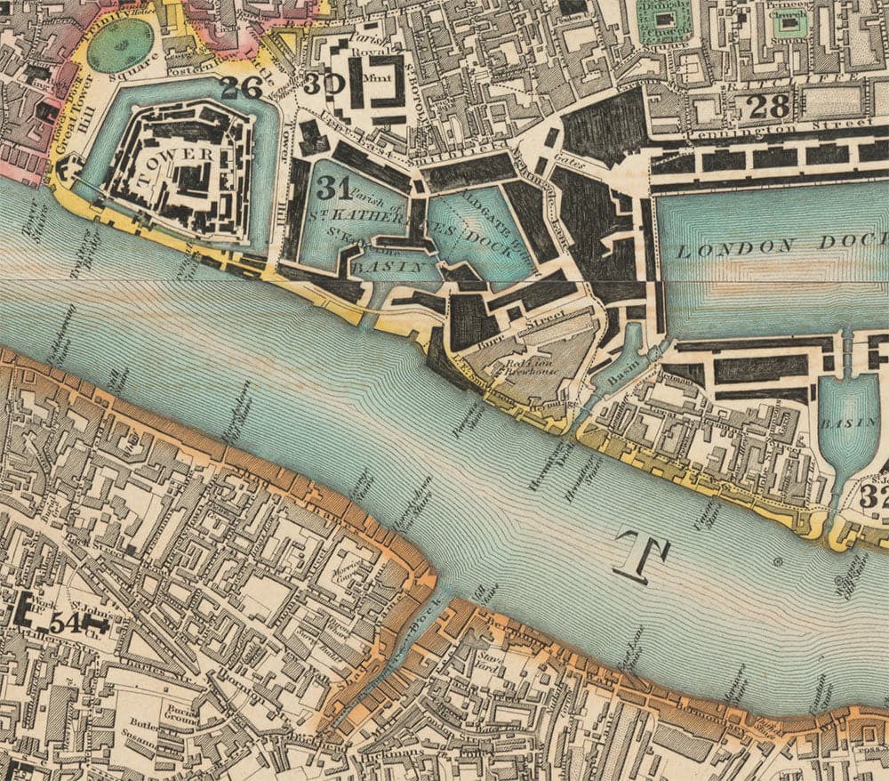 Custom Old Map of London by C&J Greenwood, 1830