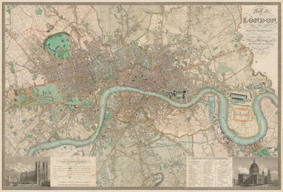 Big Old Map of London by C&J Greenwood, 1830 - Handcoloured