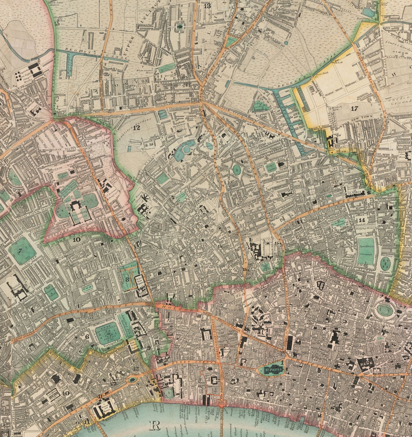 Big Old Map of London by C&J Greenwood, 1830 - Handcoloured