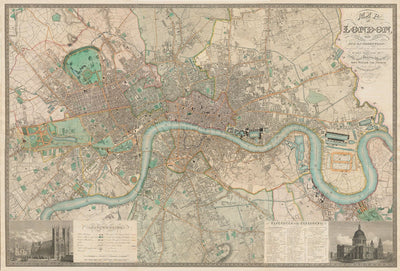 Custom Old Map of London by C&J Greenwood, 1830