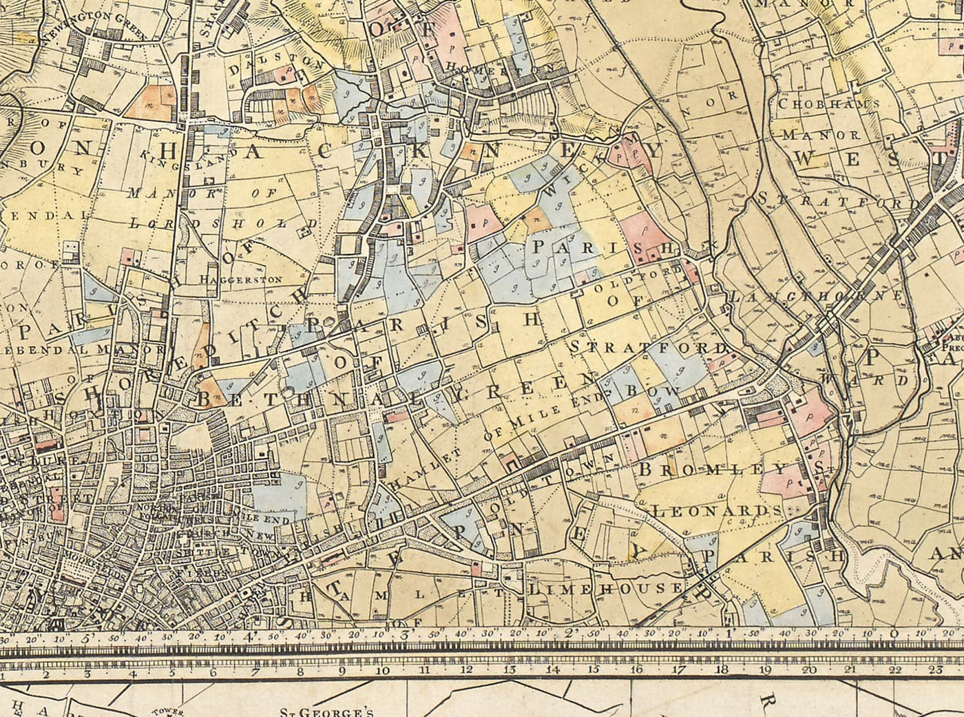 Rare ancienne carte de Londres et de banlieues, 1799 par Milne - City, Hackney, Westminster, Dalston, Hampstead, Fields