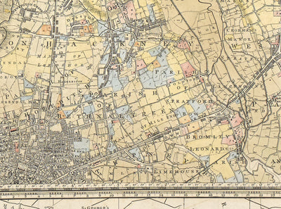 Rare ancienne carte de Londres et de banlieues, 1799 par Milne - City, Hackney, Westminster, Dalston, Hampstead, Fields