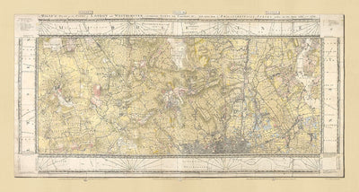 Rare ancienne carte de Londres et de banlieues, 1799 par Milne - City, Hackney, Westminster, Dalston, Hampstead, Fields