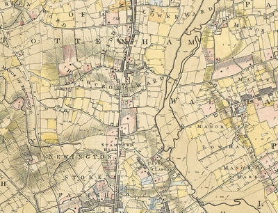 Rare ancienne carte de Londres et de banlieues, 1799 par Milne - City, Hackney, Westminster, Dalston, Hampstead, Fields