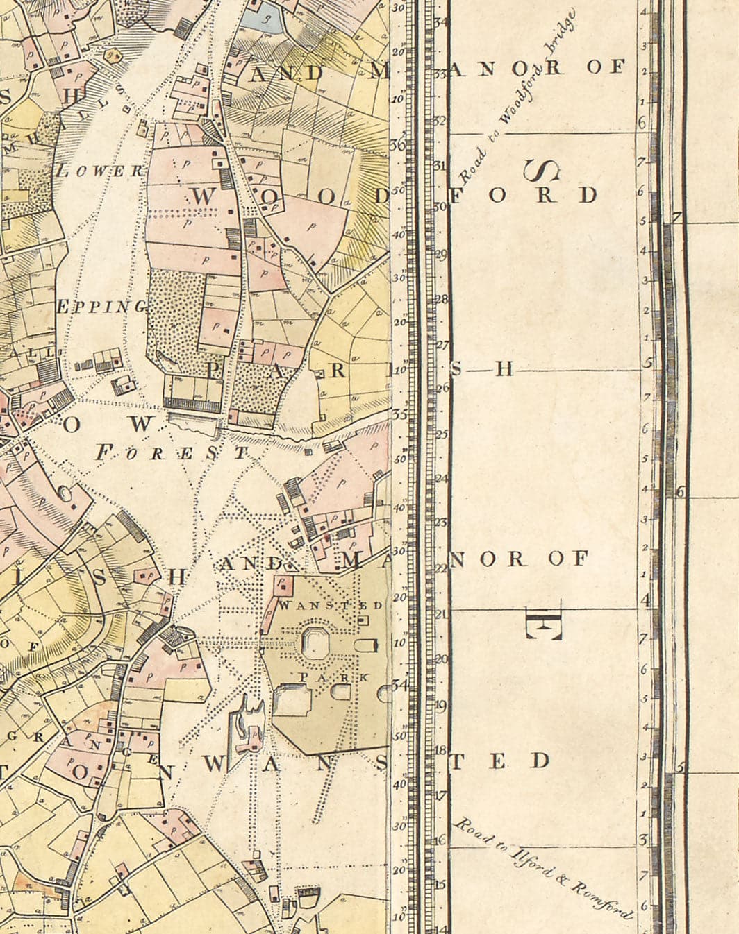 Rare ancienne carte de Londres et de banlieues, 1799 par Milne - City, Hackney, Westminster, Dalston, Hampstead, Fields