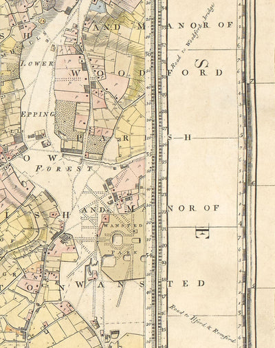 Rare ancienne carte de Londres et de banlieues, 1799 par Milne - City, Hackney, Westminster, Dalston, Hampstead, Fields