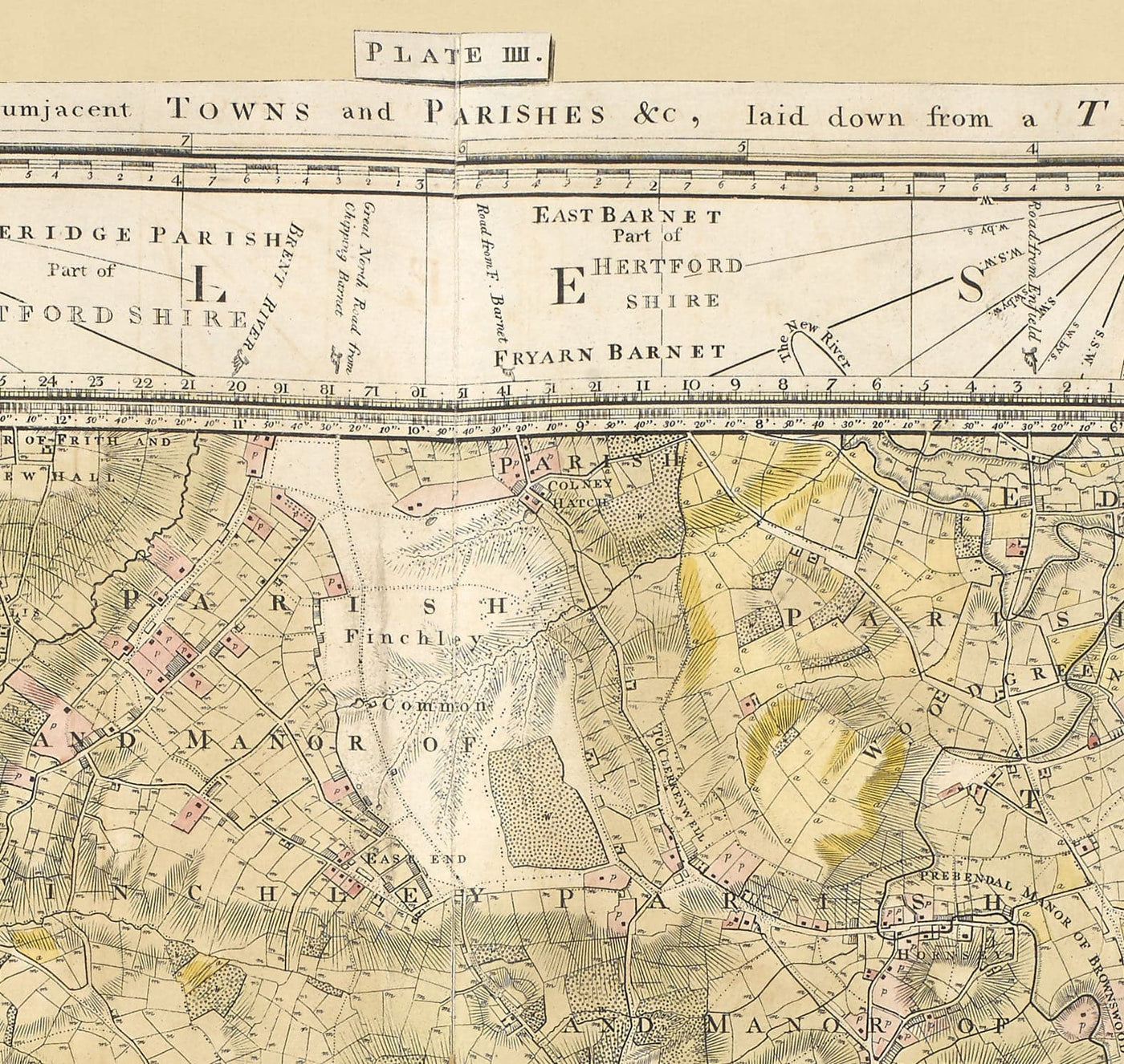 Rare ancienne carte de Londres et de banlieues, 1799 par Milne - City, Hackney, Westminster, Dalston, Hampstead, Fields