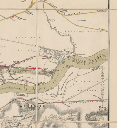 Alter Londoner Bahnlinienkarte, 1899 - Eisenbahnräumungsstelle Diagramm - Frühe Piccadilly-, Circle-, District- und U-Bahn-Linien 