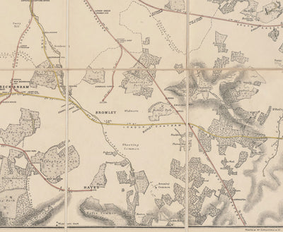 Alter Londoner Bahnlinienkarte, 1899 - Eisenbahnräumungsstelle Diagramm - Frühe Piccadilly-, Circle-, District- und U-Bahn-Linien 