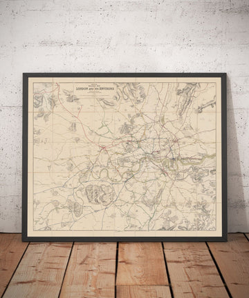 Old London Trainline Carte, 1899 - Tableau de la maison de garde ferroviaire - Piccadilly précoce, cercle, district, lignes de tube souterraines