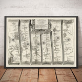 Mapa antiguo de Londres a Dover, 1675 por John Ogilby - Mapa de viaje histórico de Kent A2 