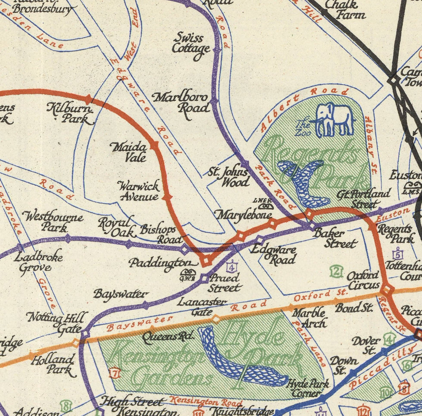 Rare Old London Underground Tube Map, 1928 - Covent Garden, Piccadilly Circus, Central & District Line