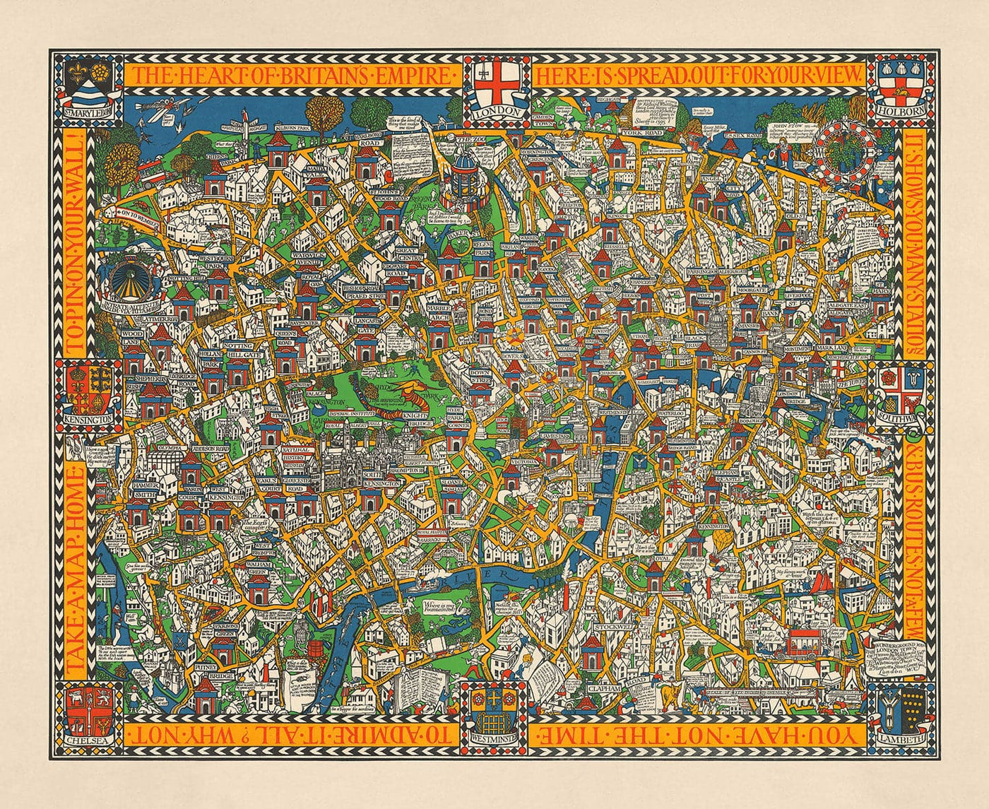 Ancienne carte de Londres, 1928 par Max Gill - La carte souterraine "merveilles" qui a sauvé le tube
