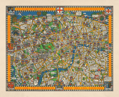 Ancienne carte de Londres, 1928 par Max Gill - La carte souterraine "merveilles" qui a sauvé le tube
