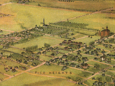 Old Birds Eye Map of Los Angeles in 1894 by BW Pierce - Downtown, Historic Southern LA, Pico, Inglewood, Pacific Ocean