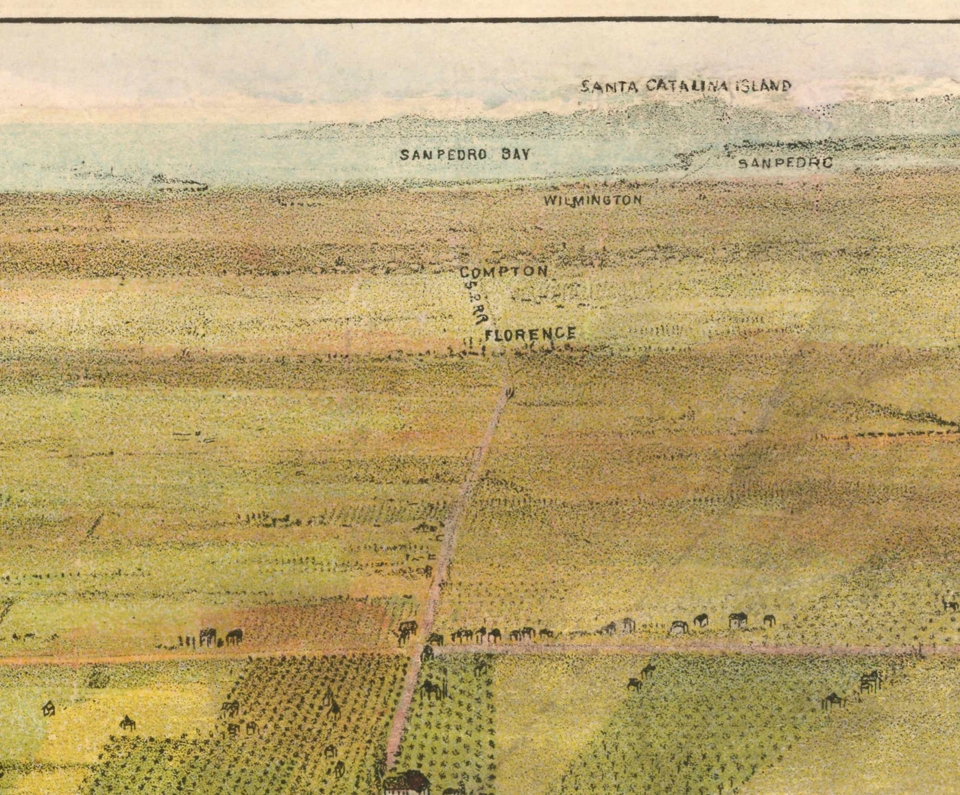 Old Birds Eye Map of Los Angeles in 1894 by BW Pierce - Downtown, Historic Southern LA, Pico, Inglewood, Pacific Ocean