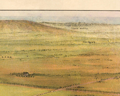 Old Birds Eye Map of Los Angeles in 1894 by BW Pierce - Downtown, Historic Southern LA, Pico, Inglewood, Pacific Ocean