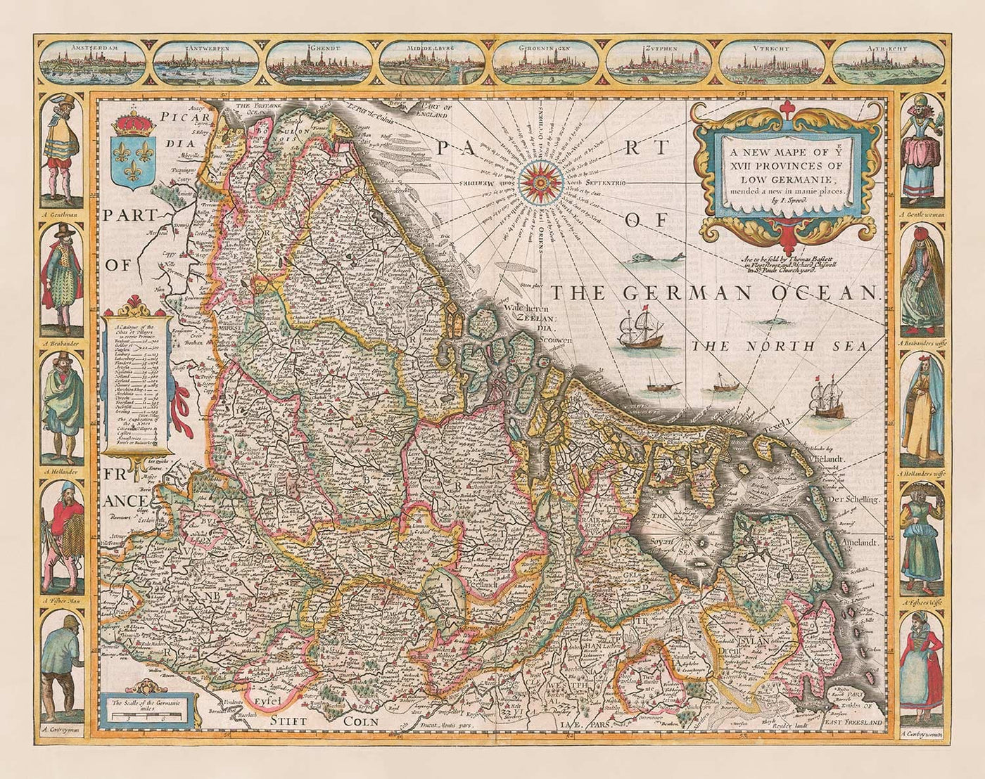 Old Map of the Low Countries by John Speed, 1627 - Low Countries, Netherlands, Belgium, Luxembourg, Flanders, Belgica
