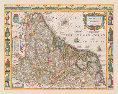 Old Map of the Low Countries by John Speed, 1627 - Low Countries, Netherlands, Belgium, Luxembourg, Flanders, Belgica