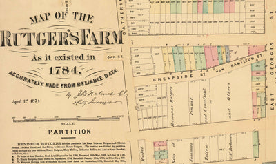 Old Map of Lower East Side & Two Bridges, NYC 1874 - Manhattan Streets, Rutger's Farm, East River