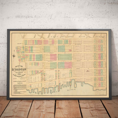 Old Map of Lower East Side & Two Bridges, NYC 1874 - Manhattan Streets, Rutger's Farm, East River