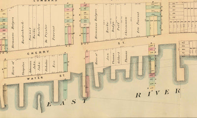Old Map of Lower East Side & Two Bridges, NYC 1874 - Manhattan Streets, Rutger's Farm, East River
