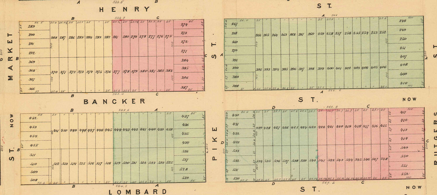 Old Map of Lower East Side & Two Bridges, NYC 1874 - Manhattan Streets, Rutger's Farm, East River