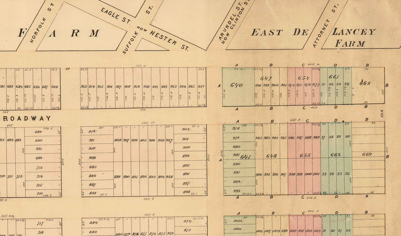 Old Map of Lower East Side & Two Bridges, NYC 1874 - Manhattan Streets, Rutger's Farm, East River