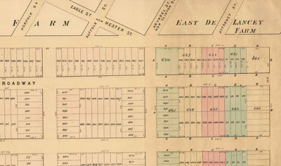 Old Map of Lower East Side & Two Bridges, NYC 1874 - Manhattan Streets, Rutger's Farm, East River