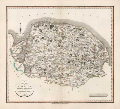 Old Map of Norfolk in 1807 by John Cary - Norwich, Cromer, Great Yarmouth, Thetford, King's Lynn
