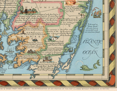 Old Historical Map of Maryland in 1931 by Edward Tunis - Baltimore, Annapolis, Frederick, St. Mary's County, Washington
