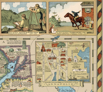 Old Historical Map of Maryland in 1931 by Edward Tunis - Baltimore, Annapolis, Frederick, St. Mary's County, Washington