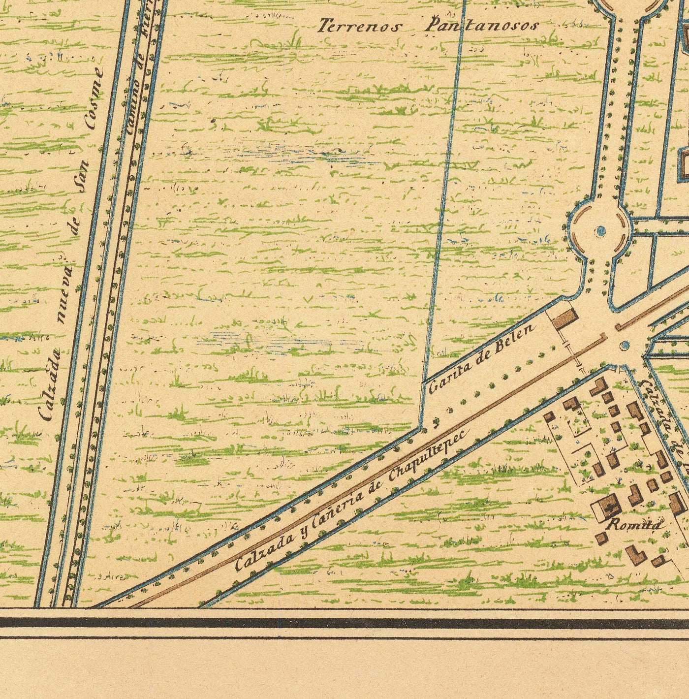 Alte Karte von Mexiko-Stadt, 1858 - CDMX, Historisches Zentrum, Centro, Metropolitankathedrale, Alameda-Park 