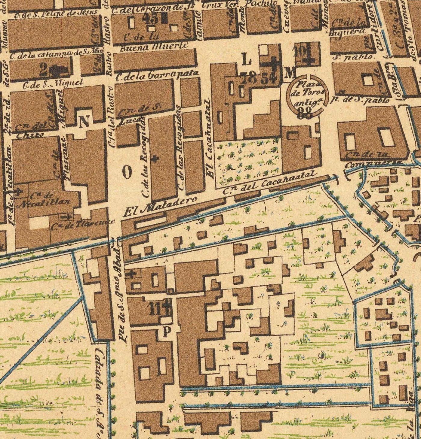 Alte Karte von Mexiko-Stadt, 1858 - CDMX, Historisches Zentrum, Centro, Metropolitankathedrale, Alameda-Park 