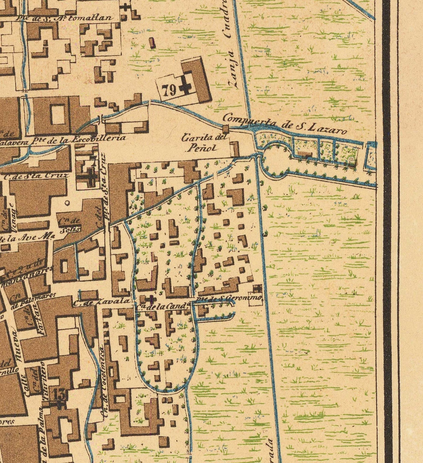 Alte Karte von Mexiko-Stadt, 1858 - CDMX, Historisches Zentrum, Centro, Metropolitankathedrale, Alameda-Park 