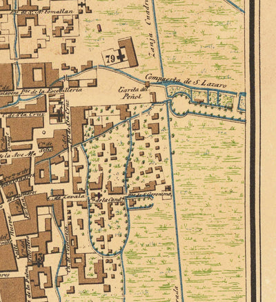 Alte Karte von Mexiko-Stadt, 1858 - CDMX, Historisches Zentrum, Centro, Metropolitankathedrale, Alameda-Park 