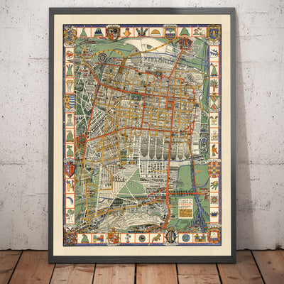 Mapa antiguo de la Ciudad de México en 1932 por Emily Edwards - Tacubaya, Roma, Peralvillo, Coyoacán, Colonia Obrera