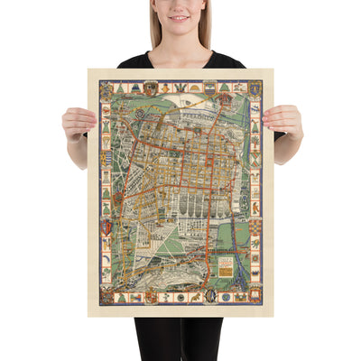Mapa antiguo de la Ciudad de México en 1932 por Emily Edwards - Tacubaya, Roma, Peralvillo, Coyoacán, Colonia Obrera