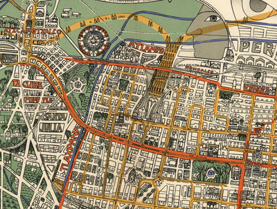 Mapa antiguo de la Ciudad de México en 1932 por Emily Edwards - Tacubaya, Roma, Peralvillo, Coyoacán, Colonia Obrera