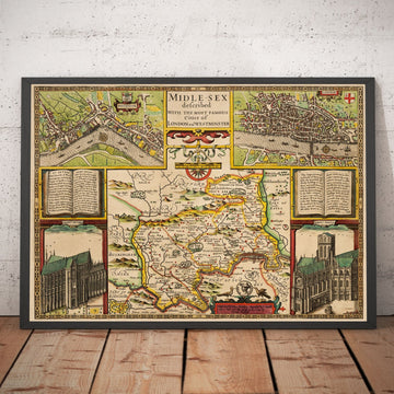 Old Map of Middlesex in 1611 by John Speed - West London, North London, Westminster
