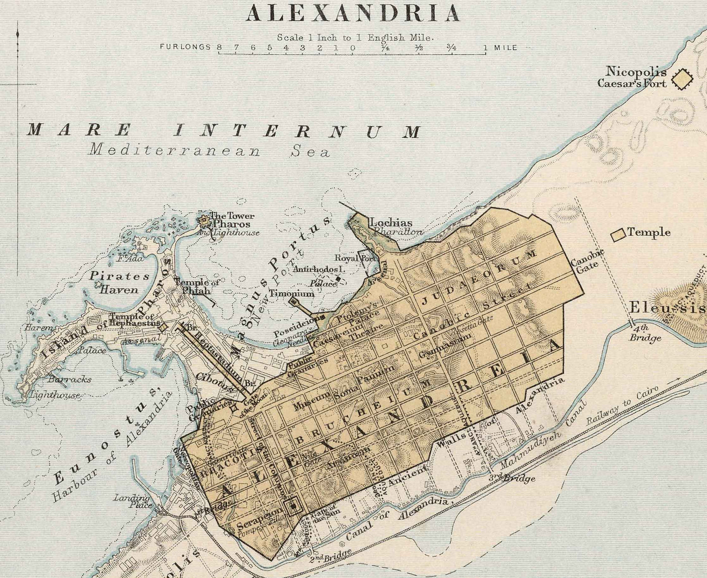 Mapa antiguo de las ciudades antiguas del norte de África y Oriente Medio, 1874 por Smith - Troya, Cartago, Nínive, Constantinopla, Alejandría