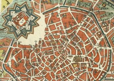 Mapa antiguo de Milán, Italia en 1730 por Seutter - San Carlo al Lazzaretto, Castillo Sforzesco, Duomo, Basílica di Sant'Ambrogio, Pinacoteca di Brera