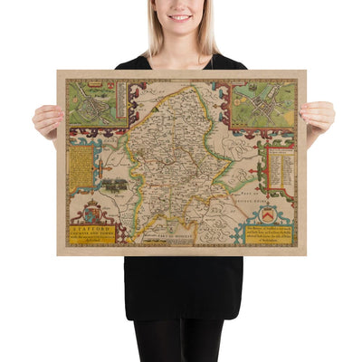 Old Map of Staffordshire, 1611 by John Speed - Stafford, Wolverhampton, Stoke-on-Trent, Lichfield, Birmingham, Dudley, Walsall
