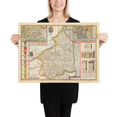 Alte Karte von Northumberland im Jahr 1611 von John Speed - Newcastle, Gateshead, Hadrianswall, Tyne und Wear 