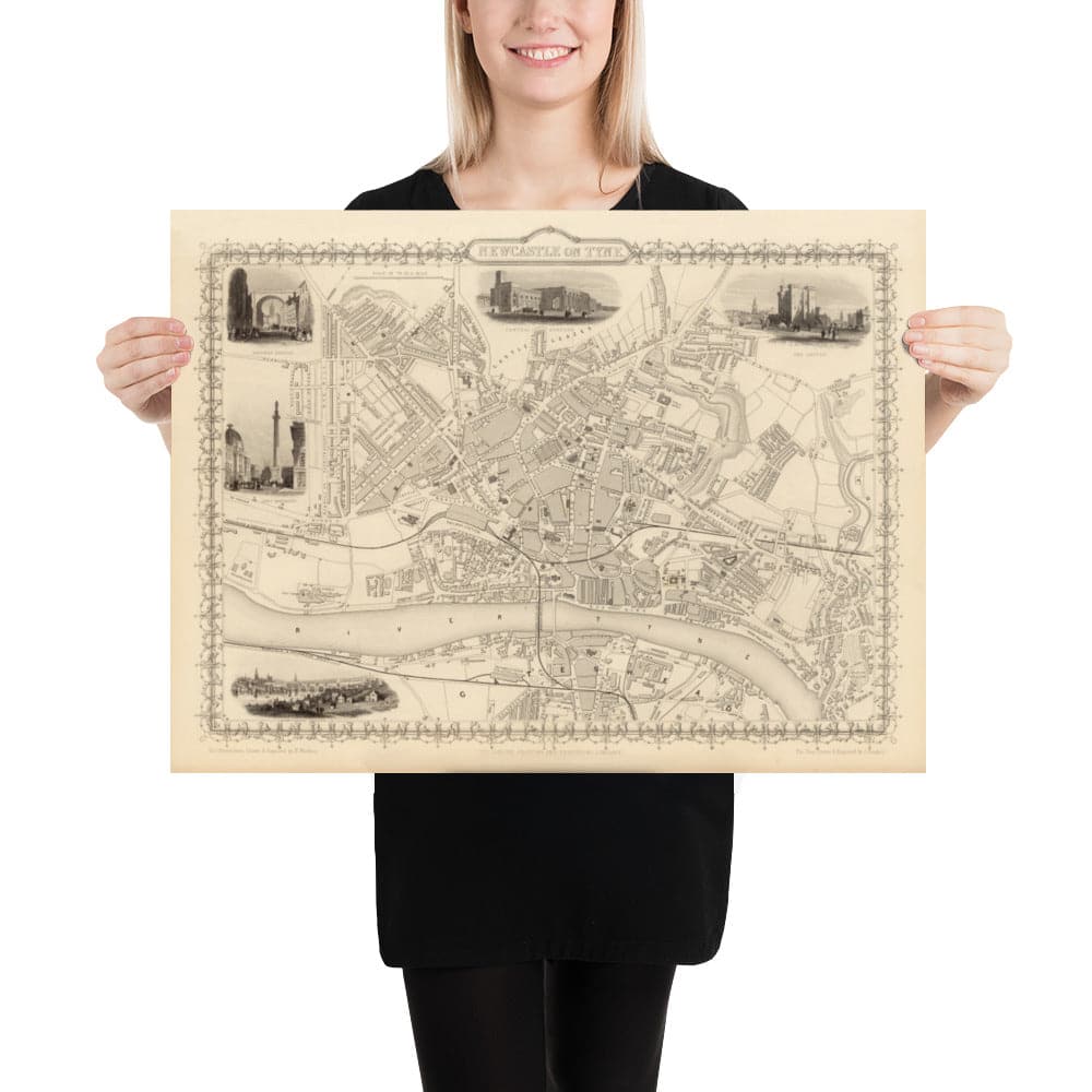 Old Map of Newcastle & Gateshead in 1851 by Tallis & Rapkin