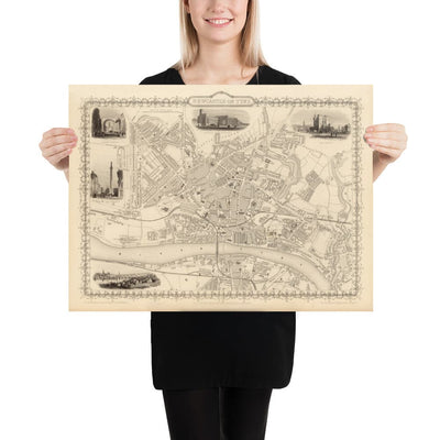 Old Map of Newcastle & Gateshead in 1851 by Tallis & Rapkin