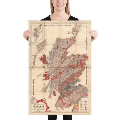 Scotland Geology Map - Old Map of Scotland by A. Geikie, 1876