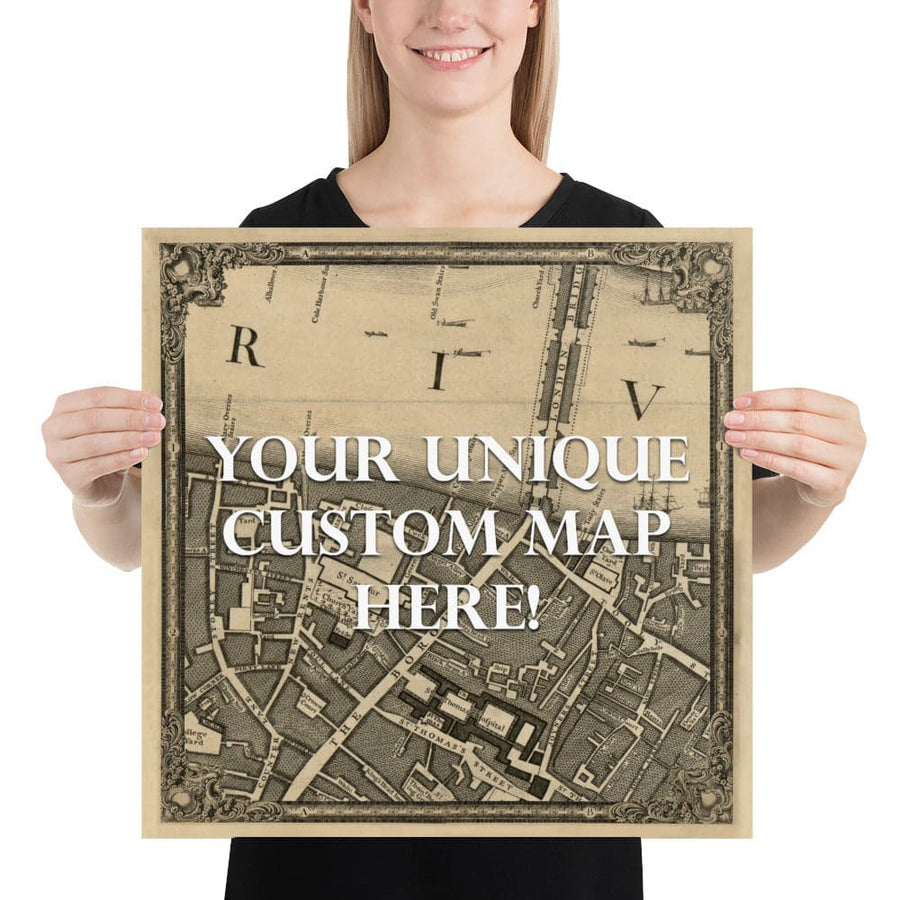 Carte ancienne personnalisée de Londres par John Rocque, 1746