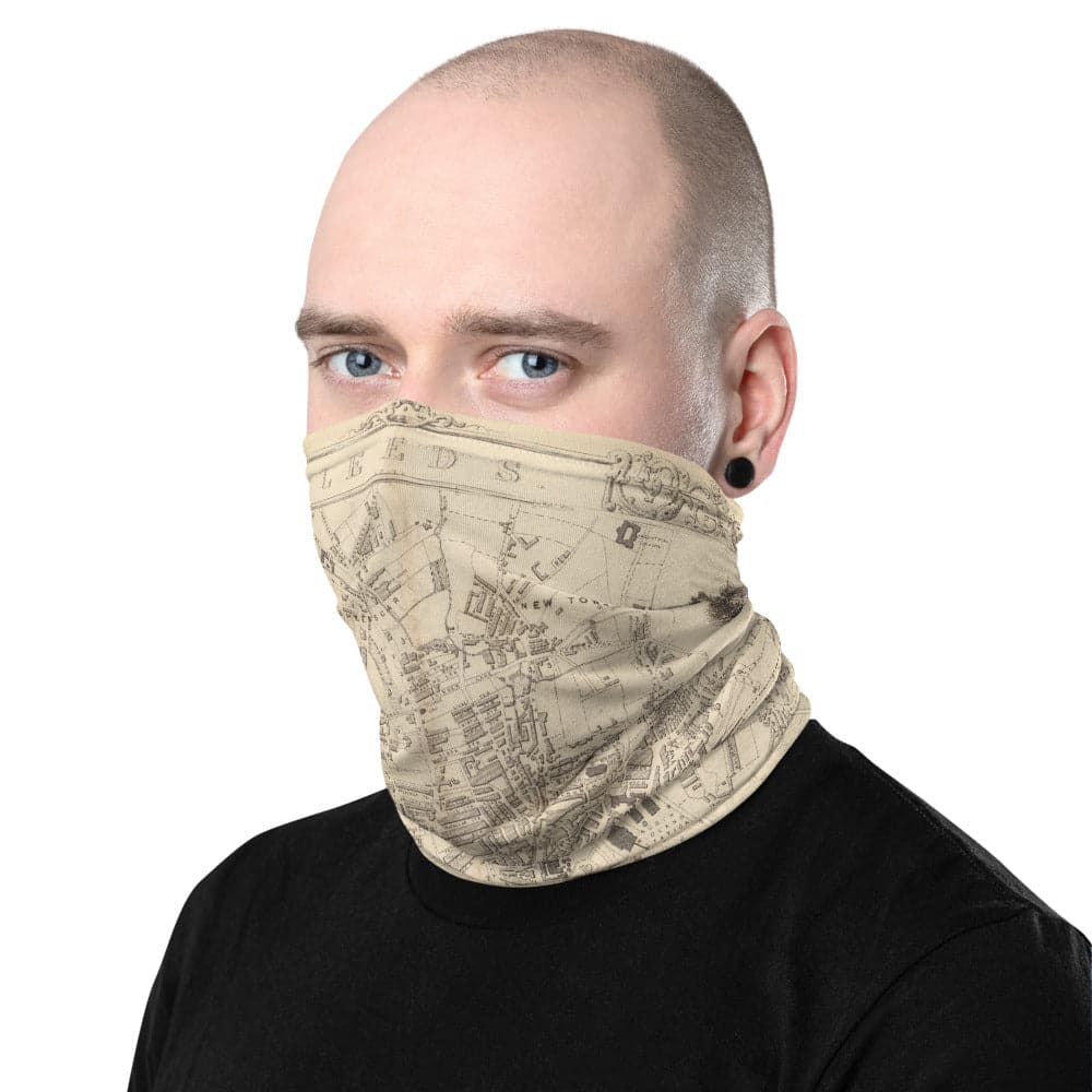Leeds Face Mask / Neck Gaiter / Snood with Rare Old Map of Leeds in 1851 by John Rapkin